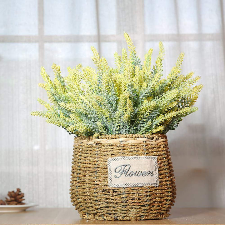TENCHY Artificial Lavender Fake Flowers, 6 Bundles Yellow Lifelike Faux Foliage Plants Shrubs for Wedding Bouquets, Outside Hanging Planter, Farmhouse Indoor Outdoor Patio Home Decor