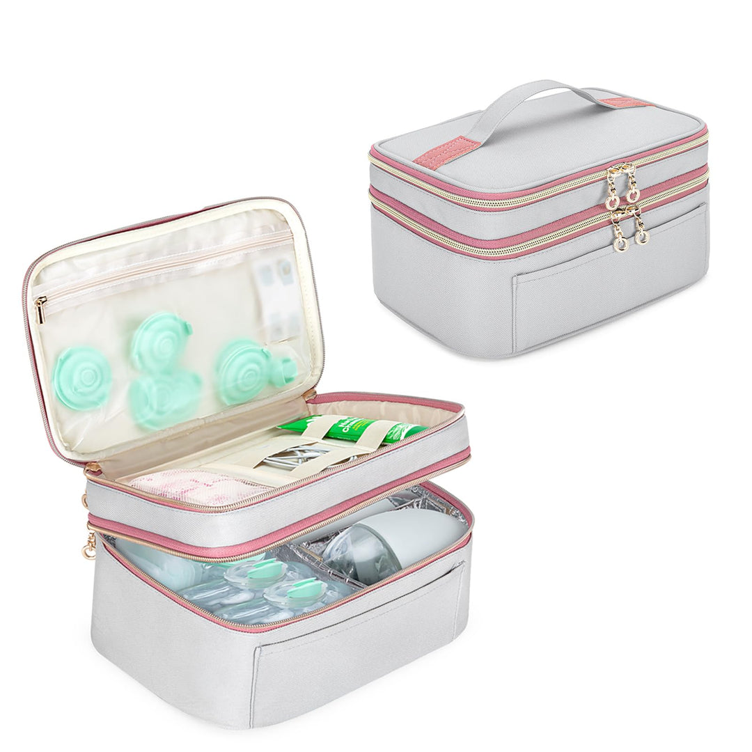 Wearable Breast Pump Bag Compatible with Elvie and Momcozy Breast Pump, Carrying Bag for Wearable Breast Pump and Accessories, Light-Gray Pink