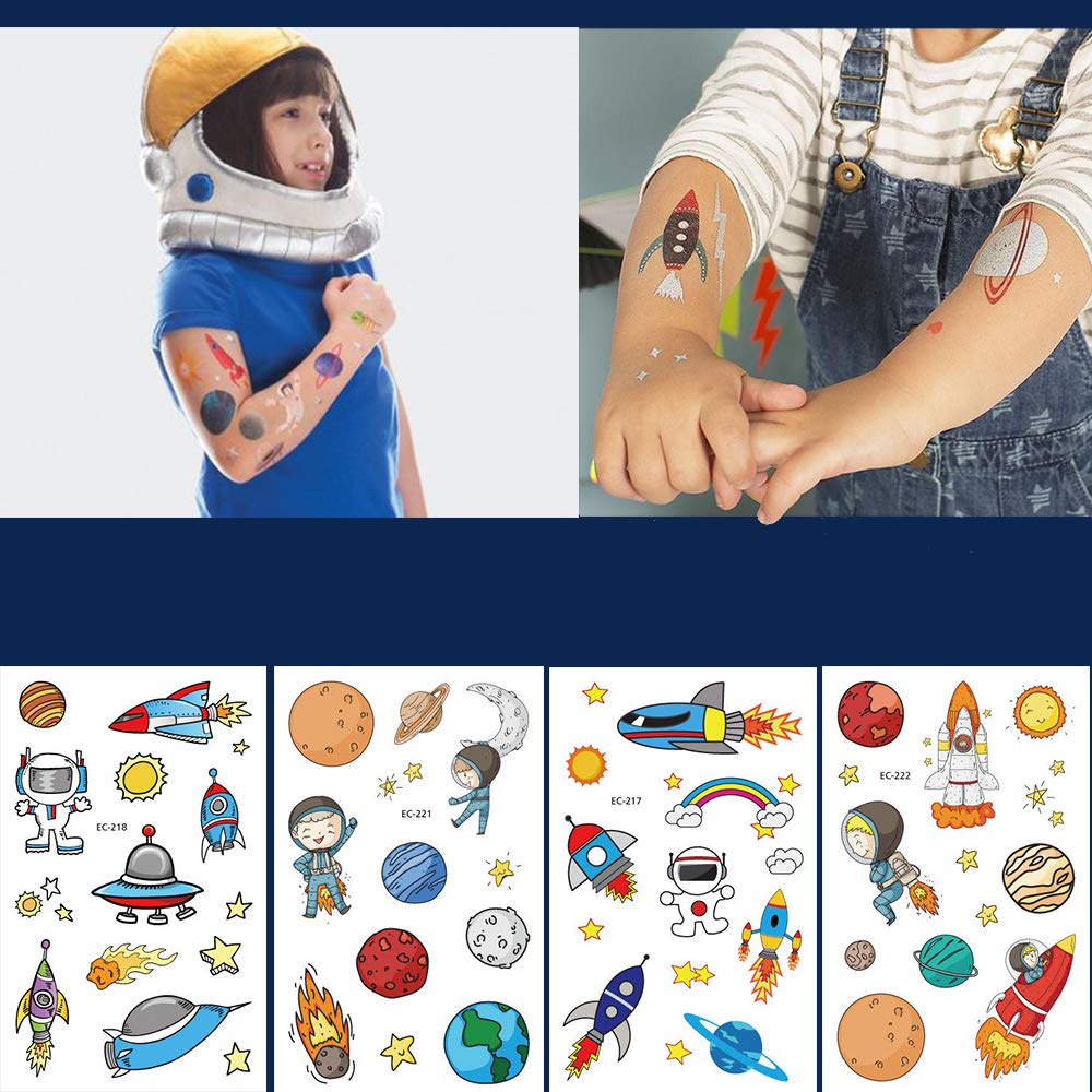 250pcs Temporary Tattoos for Kids Birthday Party - Featured 4 Series of Cute Waterproof Tattoos for Boys Girls, Dinosaurs,Spaceships,Fish,unicorn