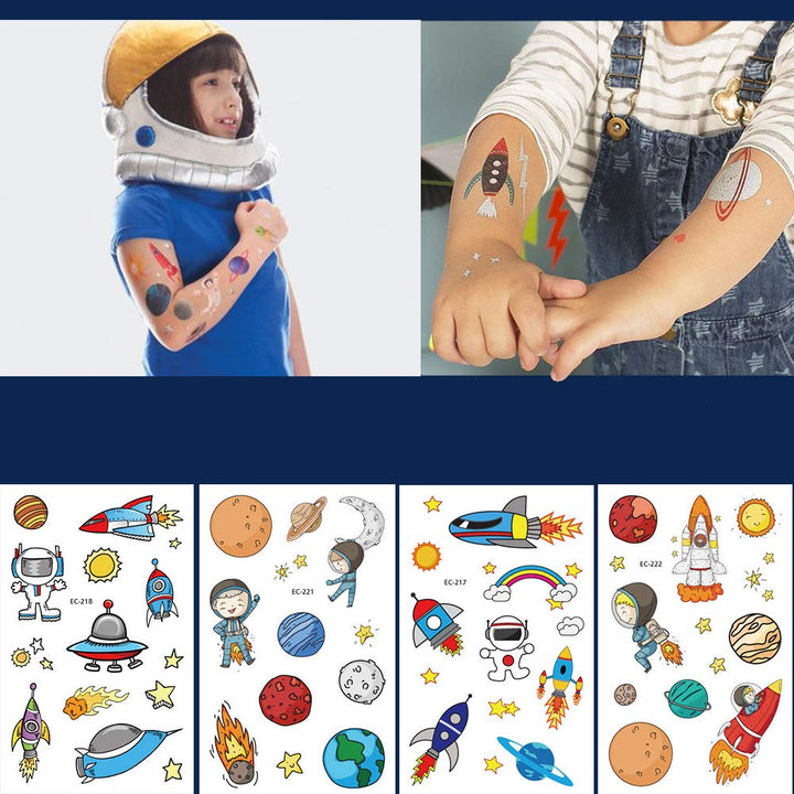 250pcs Temporary Tattoos for Kids Birthday Party - Featured 4 Series of Cute Waterproof Tattoos for Boys Girls, Dinosaurs,Spaceships,Fish,unicorn