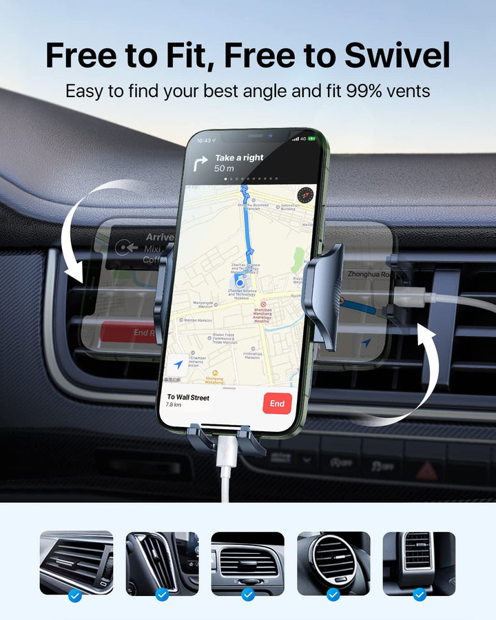 Car Phone Holder (2023 Newest) [Full Protection, Firmly Grip &amp; Never Slip] Air Vent Cell Phone Mount Car, Ultra Stable, Easy Used, Compatible with iPhone 13 14 12 Pro Max Android Samsung S23