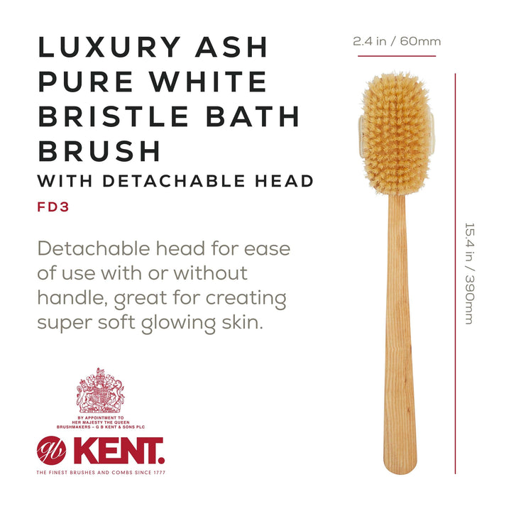 Kent FD3 Pure Beechwood Natural Bristle Detachable Head Bath &amp; Body Brush