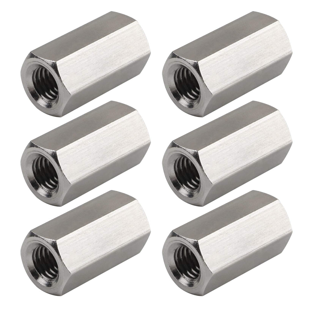 Pack of 8 M6 X 1.0-Pitch 25mm Length Hex Width 10mm Metric Hex Coupling Nut 304 Stainless Steel Rod Coupling Nuts