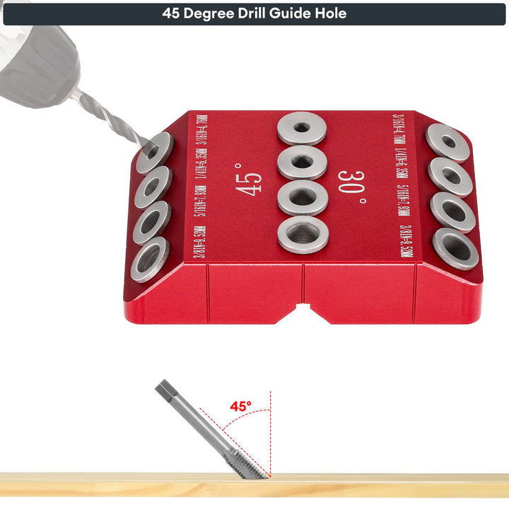 30 45 90 Degree Angle 4 Sizes Drill Hole Guide Jig for Angled and Straight Hole, Portable Deck Cable Railing Lag Screw Drilling Template Block For Horizontal Cable Wood Post,Stair Wire Handrail
