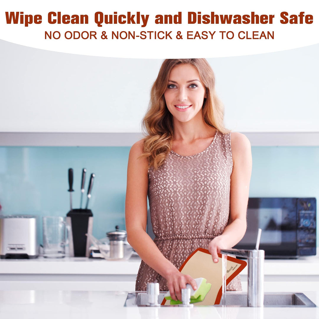 RENOOK Silicone Baking Mat Set of 5, BPA-free Grade Food Baking Mat, 100% Non-Stick Reusable Food Safe Liners &amp; Silicone Brush- Macaron, Pastry, Cookie.