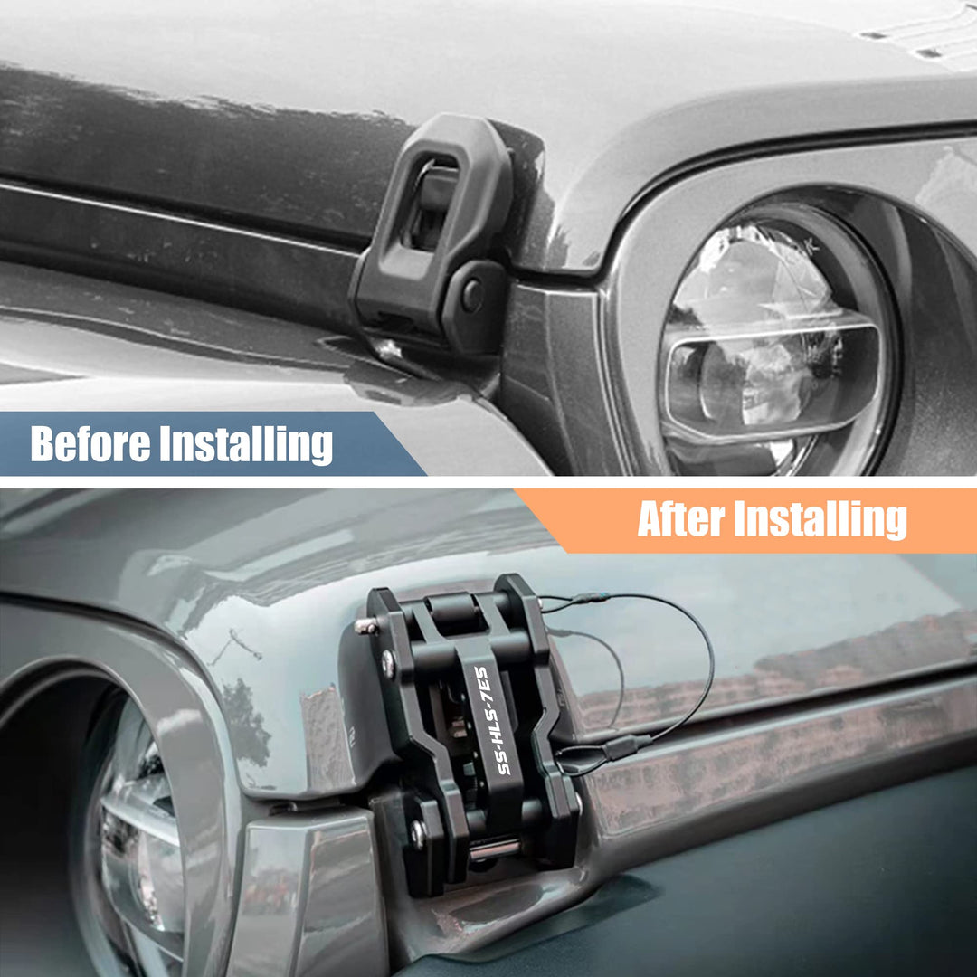 Hood Latches Aluminum Hood Catch Replacement for Jeep Wrangler JK/JKU 2007-2017, JL/JLU 2018+ &amp; Jeep Gladiator 2020+ with painted, Patented Design (Black,1 Pair)