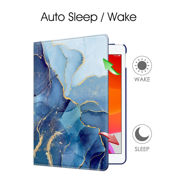 Rotating Case for iPad 9th Generation (2021) / 8th Generation (2020) / 7th Gen (2019) 10.2 Inch - 360 Degree Rotating Stand Cover with Pencil Holder, Auto Wake Sleep, Ocean Marble
