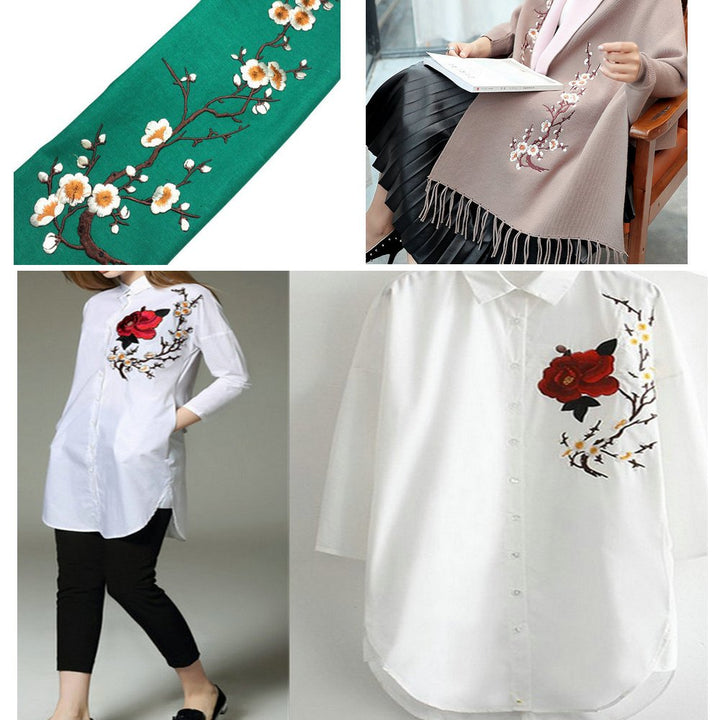 1pcs Plum Blossom Flower Applique Clothing Embroidery Patch Fabric Sticker Iron On Patch Craft Sewing Repair Embroidered(Bud Green)