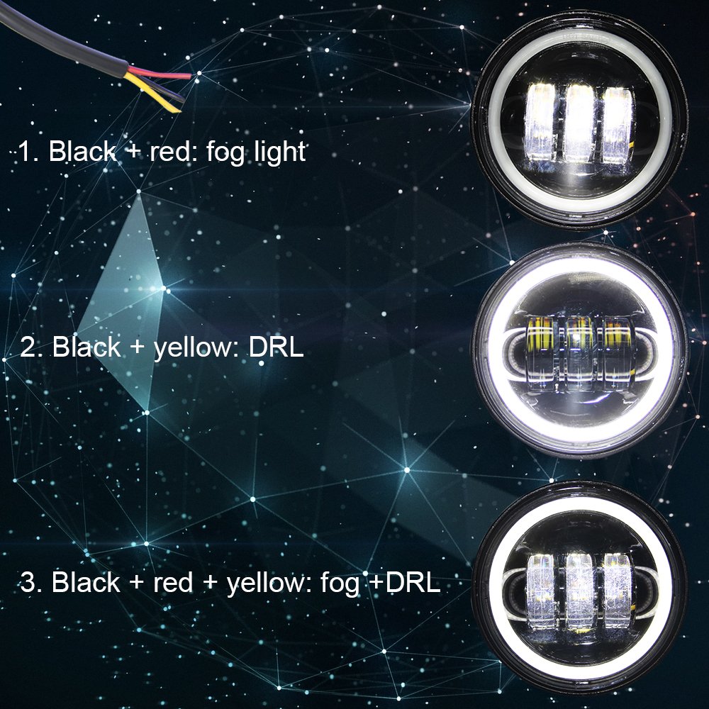 Fog Light for Harley Driving Lights 2pcs 4.5 Inch 60W Led Fog Light Bulbs with White Halo Ring Angel Eyes DRL Led Fog Lamp Bulb Offroad Lamp for Motorcycle (4B Harley Fog Lights)