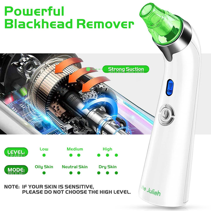 - Facial Pore Cleaner - Electric Acne Comedone Whitehead Extractor w/5 Suction Power 4 Probes, USB Rechargeable Blackhead Vacuum Removal Kit