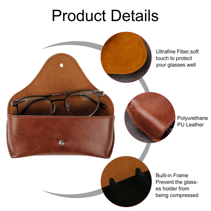 Portable Leather Glasses Case, Flexible Reading Eyeglass Pouch Slim Case for Women Men Horizontal Sunglasses Case