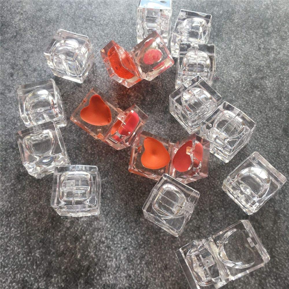 10 Pieces 1 Gram Empty Cosmetic Sample Jars Mini Square Plastic Container with Heart Inner and Lids for Makeup Lipstick Balm Eyeshadow Nail Powder, Clear