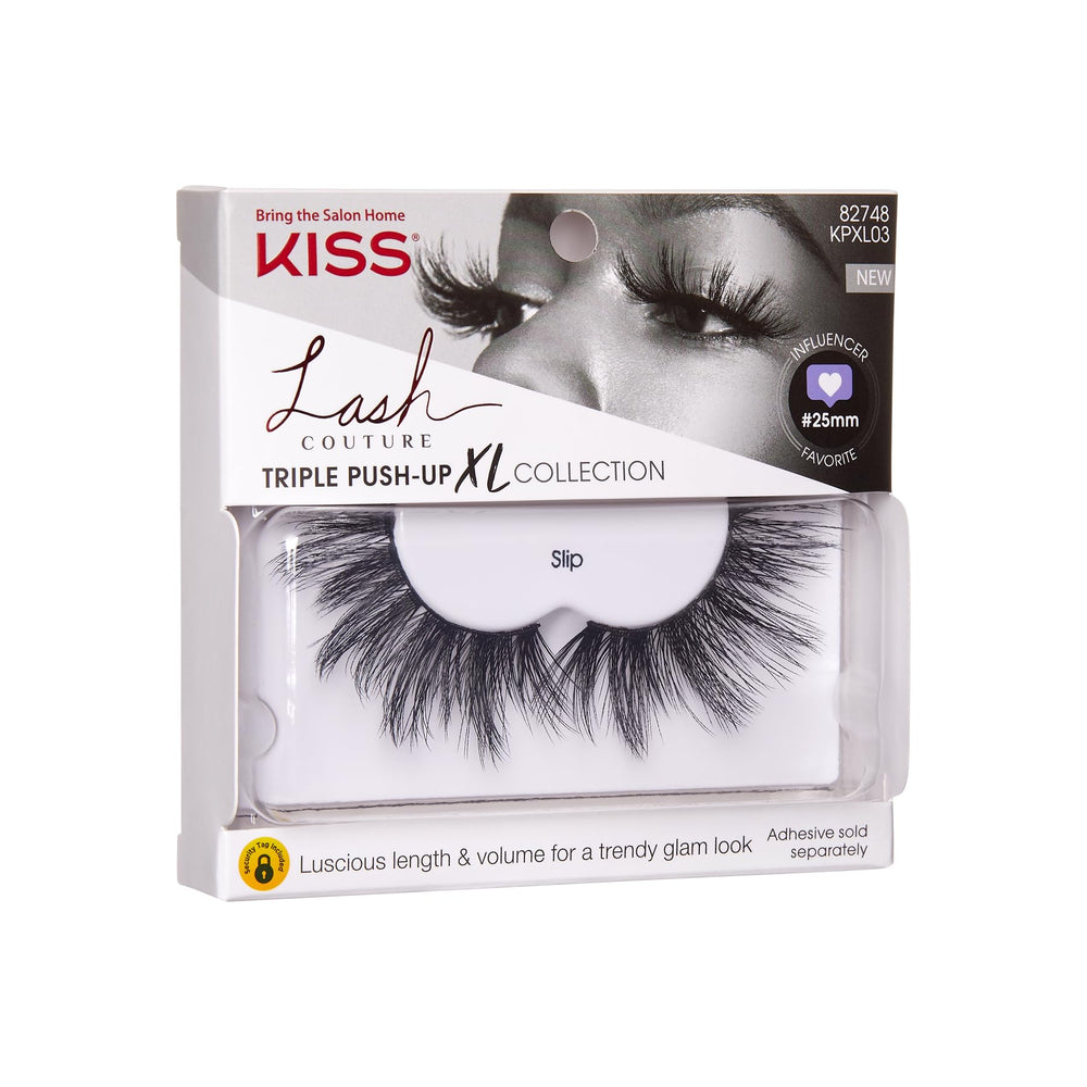 Lash Couture Triple Push Up XL Collection, 3D Volume False Eyelashes in Extra Long Length with Triple Design Technology, Cruelty-Free, Contact Lens Friendly, and Reusable, Style Slip, 1 Pair