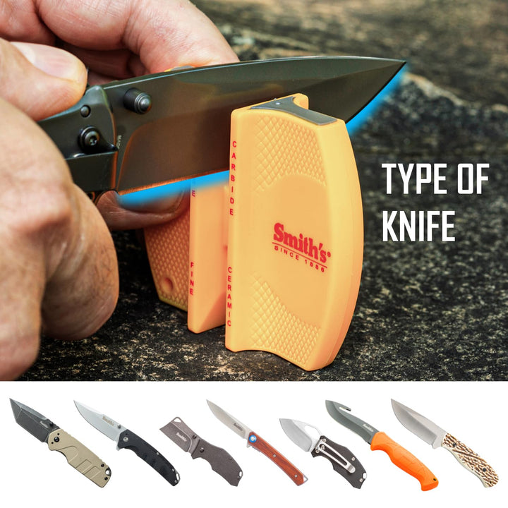 Smith&#39;s CCKS 2-Step Knife Sharpener - Yellow - 2-Step Preset Coarse &amp; Fine Slots - Outdoor Handheld Knife Sharpener - Fishing, Hunting, Fillet, Pocket Knives - Compact Plastic Portable Keychain Tool