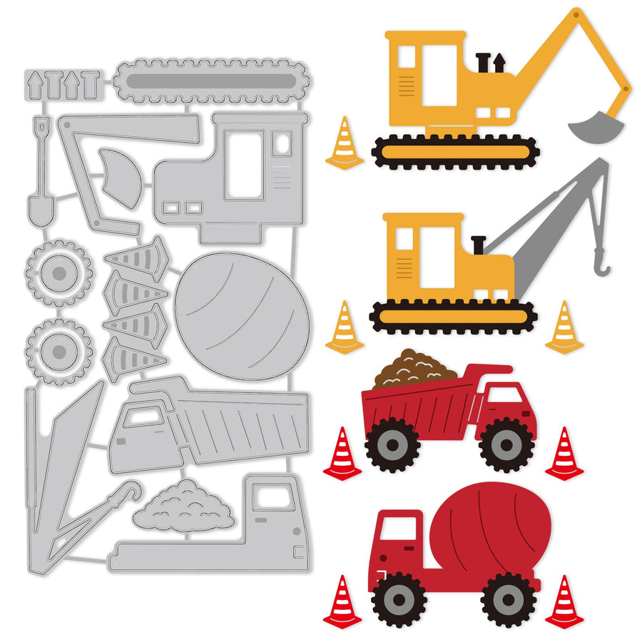 Car Truck Cut Die Crane and Tanker Embossing Template Cones and Wheel Die Cut Construction Vehicle Cut Die for Child Boy for Card Scrapbooking Card DIY Craft