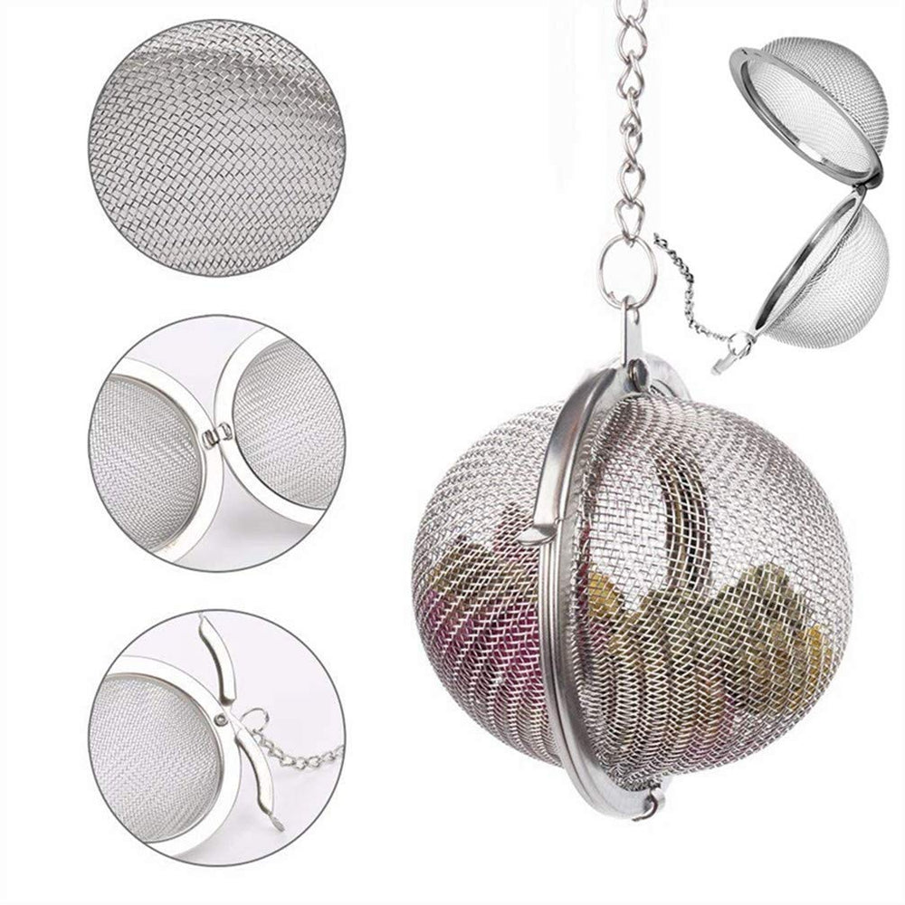 2pcs Stainless Steel Tea Strainer Mesh Tea ball Filter Net Round With Chain