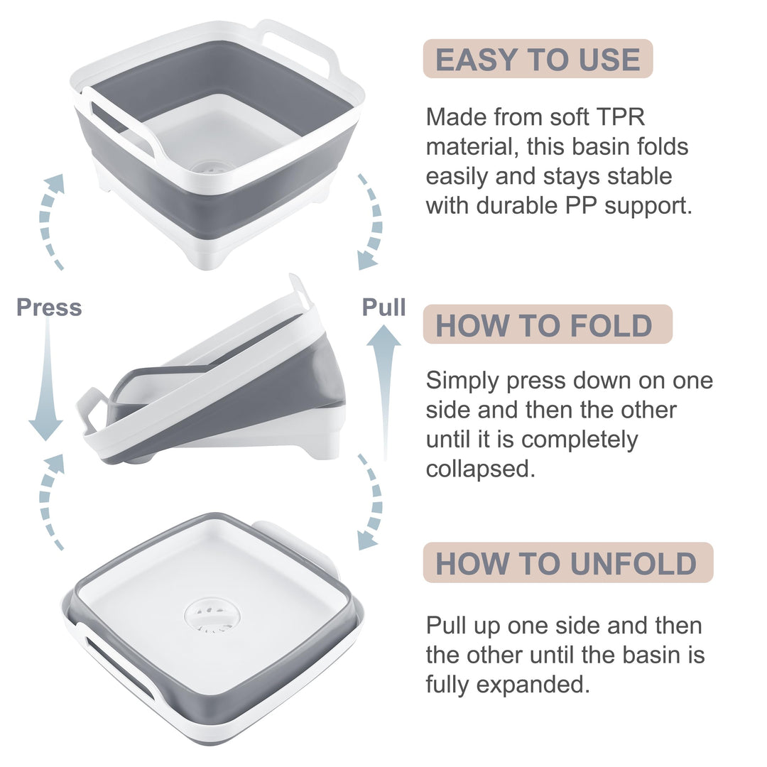 Goderewild 2.4 Gal(9L) Collapsible Dish Basin with Drai