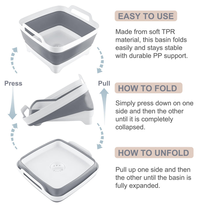 Goderewild 2.4 Gal(9L) Collapsible Dish Basin with Drai