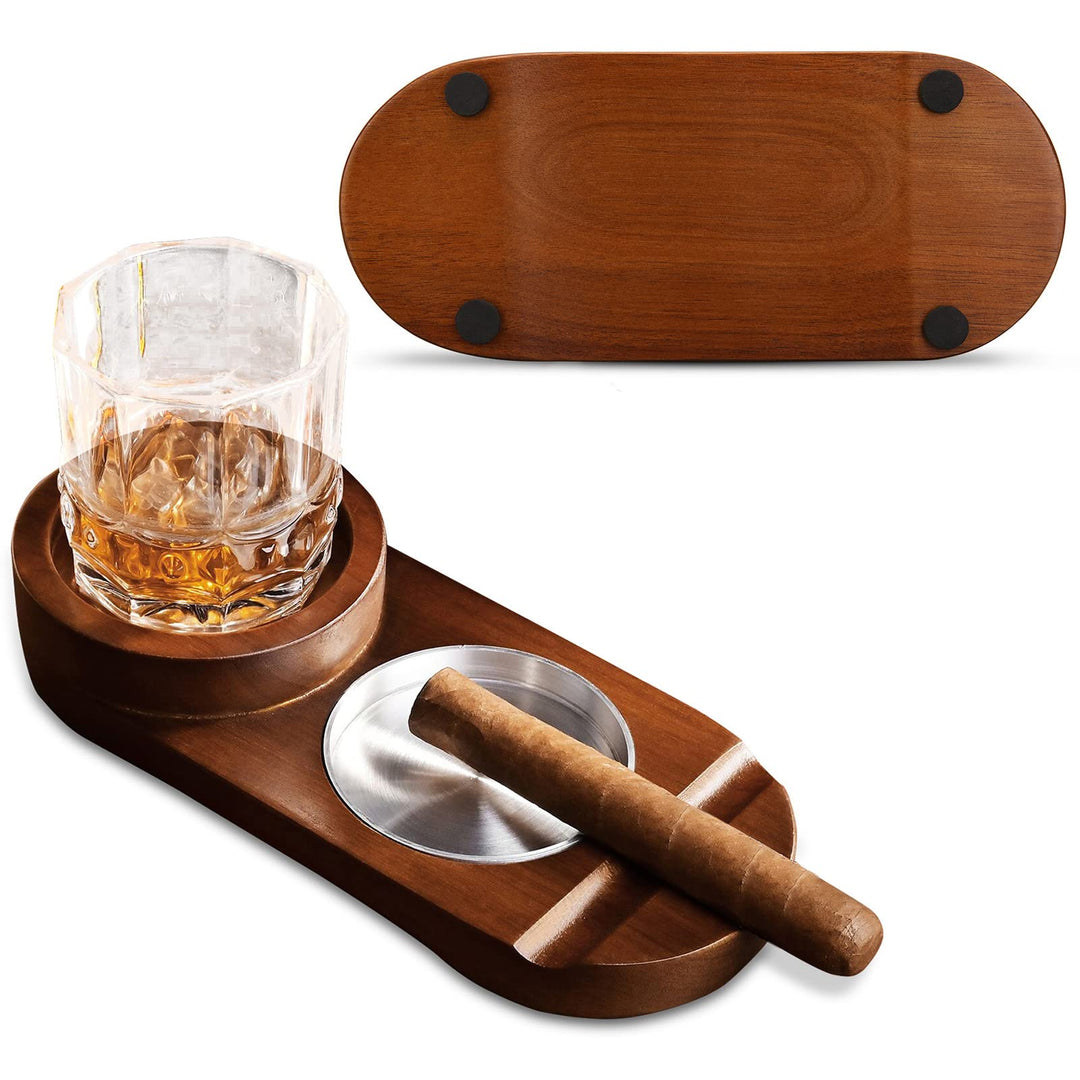 CIGARMALL Cigar Ashtrays Wooden Coaster Whiskey Glass C