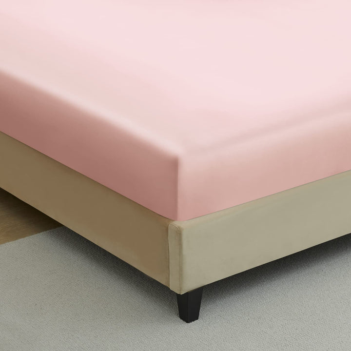 King Silk Satin Fitted Sheet, Soft Deep Pocket Single Bottom Bed Sheets Sold Separately, Wrinkle Free, Non- Fading, Breathable, Fully Elasticized(King Size, Blush)