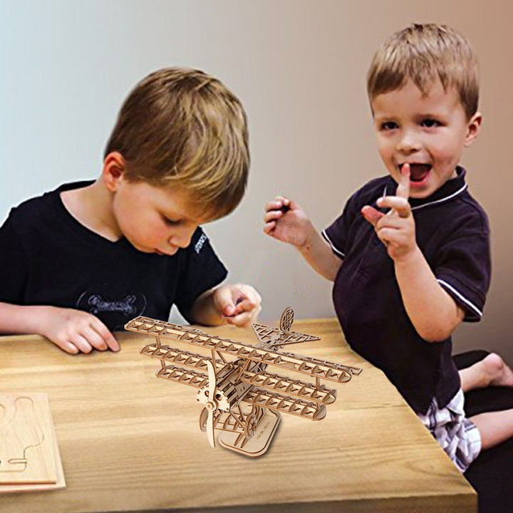 Build Your Own 3D Wooden Assembly Puzzle Wood Craft Kit Bi-Plane Model,Gifts for Kids and Adults
