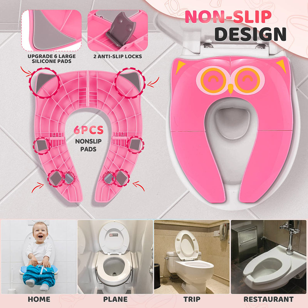 Upgrade Non-Slip Easily Removed Foldable Travel Potty Seat for Toddlers &amp; Kids, 6 Large Non-slip Silicone Pad, Home Reusable Portable Toilet Seat Cover Fits Most Toilets, Free Carry Bag