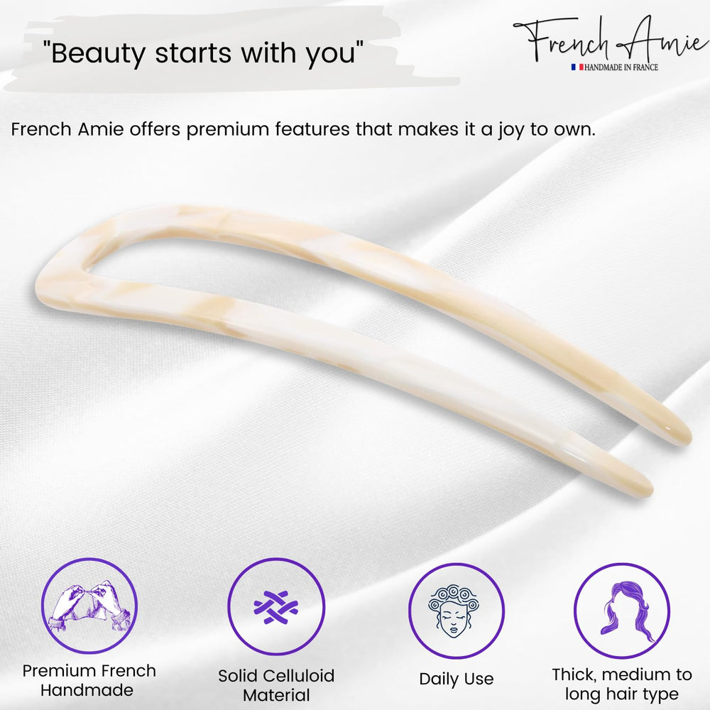 Ivory White Cream Handmade Large Cellulose Acetate Chignon Bun Holder U Hair Pin Stick (Ivory white cream)