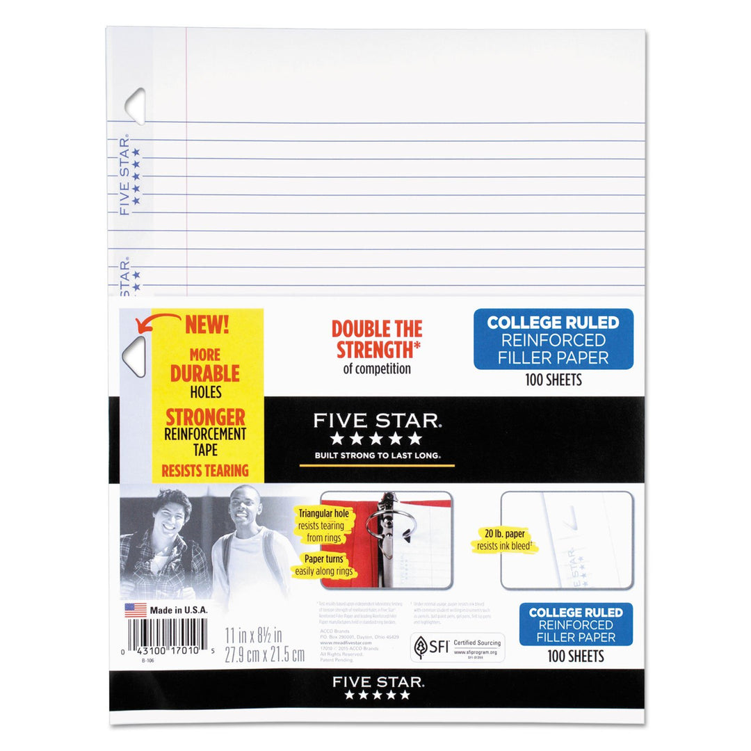 Five Star Filler Paper, College Ruled, Reinforced, Loose Leaf Paper, 11 x 8.5, 100 Sheets/Pack Pack Of 3, 17010