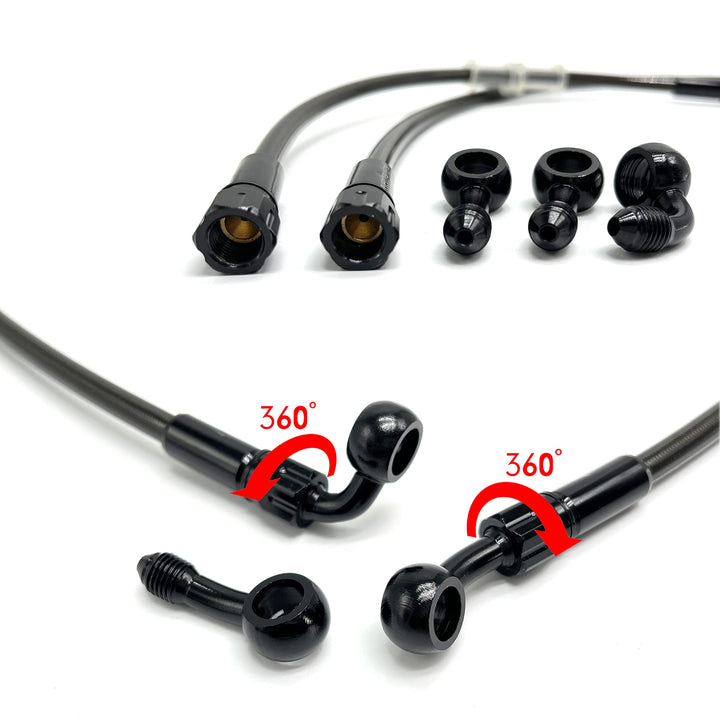 AN3 28 90 Degree M10 Stainless Steel Braided Motorcycle Brake Hose Line Oil Pipe with 360 Degree Rotatable Banjo Fit for ATV Motocross Pit Dirt Street Racing bike (90cm/35.4)