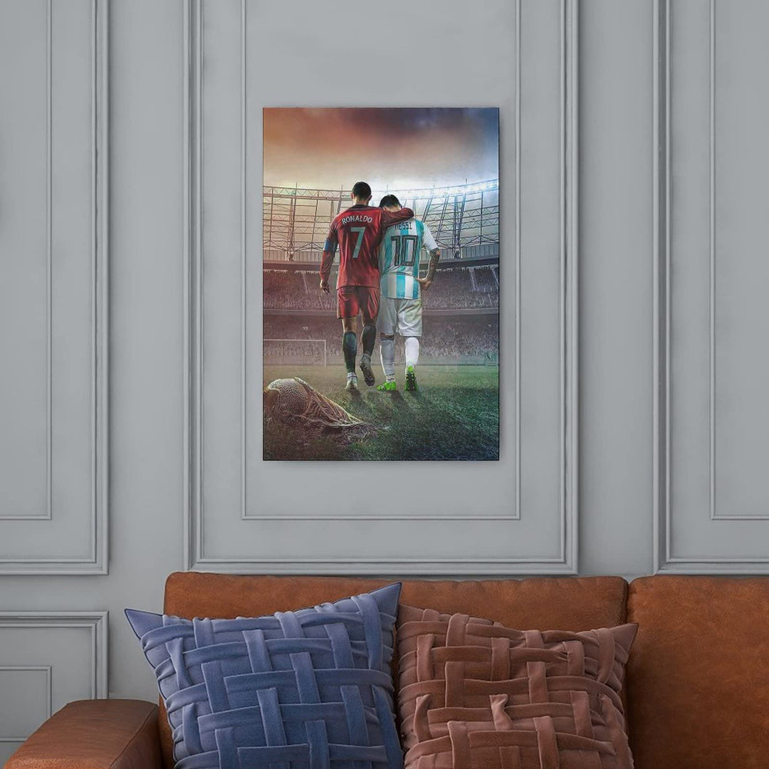 Mofanmi Art Football Stars Cristiano Ronaldo and Lionel Messi Canvas Poster Art Wall Decor (Unframed) 12in×18in(30cm×45cm) (Messi and Ronaldo)