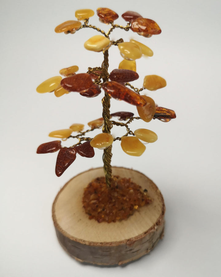 Hand Made Genuine Baltic Amber Tree, Home, Gemstone Tree of Life (Small-About 3.15 Tall)