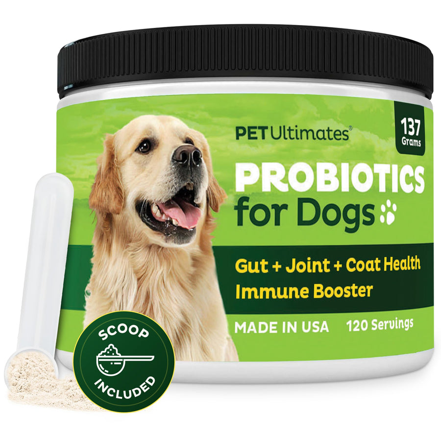 Pet Ultimates Probiotics for Dogs – 22-Species Dog Probiotics for Digestive Support & Antibiotics Recovery – Skin and Coat Supplement, Enhances Vitality – Dog Health Supplies (1 Pack)