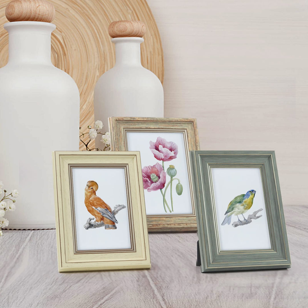 3 Pack 4x6 Inch Picture Frames Farmhouse Rustic Vintage Distressed Wood Grain Photo Frame with Plexiglass for Table Top Display and Wall Hanging