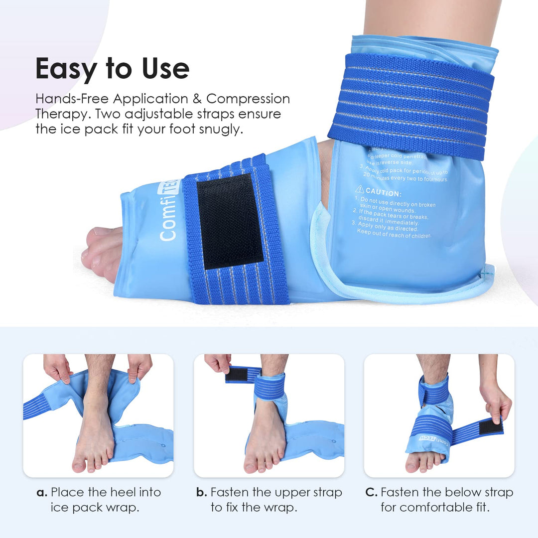ComfiTECH Ankle Ice Pack Wrap for Injuries Reusable Heel Ice Pack for Ankle Plantar Fasciitis, Achilles Tendonitis, Sprained Ankles, Foot Pain &amp; Heel Spur Cold Therapy