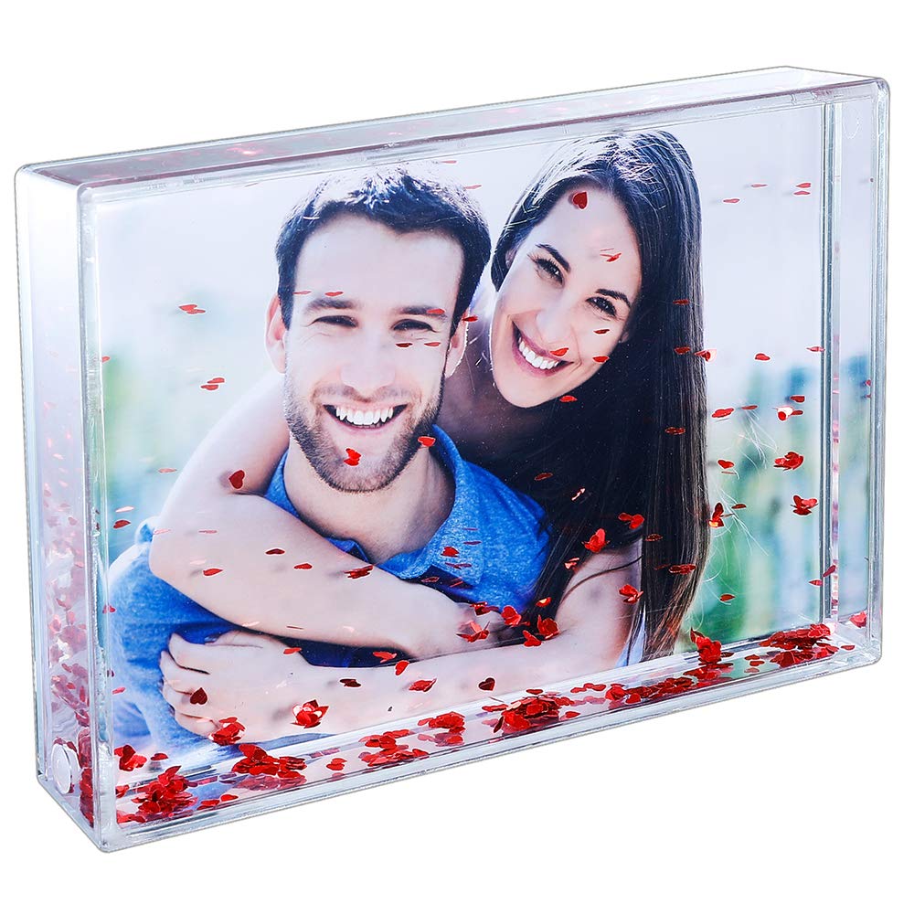 Glitter Heart Picture Frames Gift Acrylic Snow Globe Fathers Picture Frame Photo Frame Friends Family Gifts (4x6 Heart)