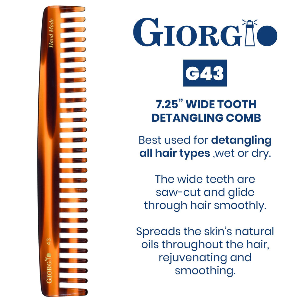 GWL Giorgio Hand Made Flexible Comb 7 1/4 Long Tortoise