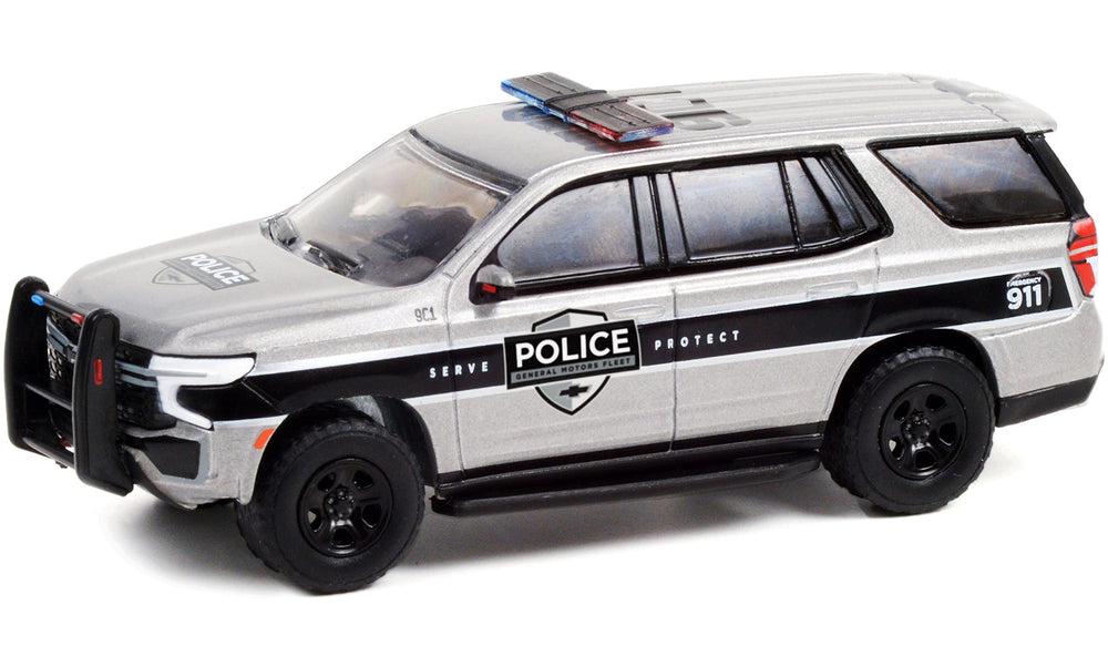 Collectible 2021 Chevy Tahoe Police Pursuit Vehicle (PPV) Satin Steel Met. General Motors Fleet Detroit (Michigan) Hot Pursuit 1/64 Car 42960 F