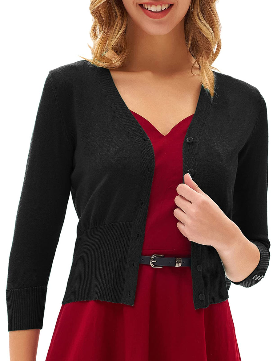 GRACE KARIN Women's Cropped Cardigan 3/4 Sleeve V-N