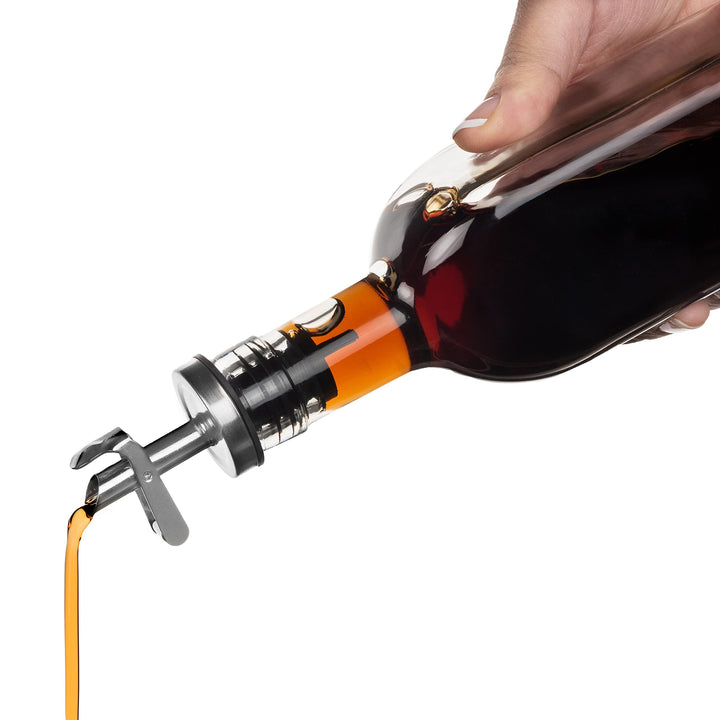 Replacement Olive Oil Dispenser Spout for .6” Bottle Opening - Oil Pourer Dimensions 3.25”H x 1.25”L x 1.25”W - Stainless Steel Automatic Closure Keeps Oil Fresh (Set of 2)