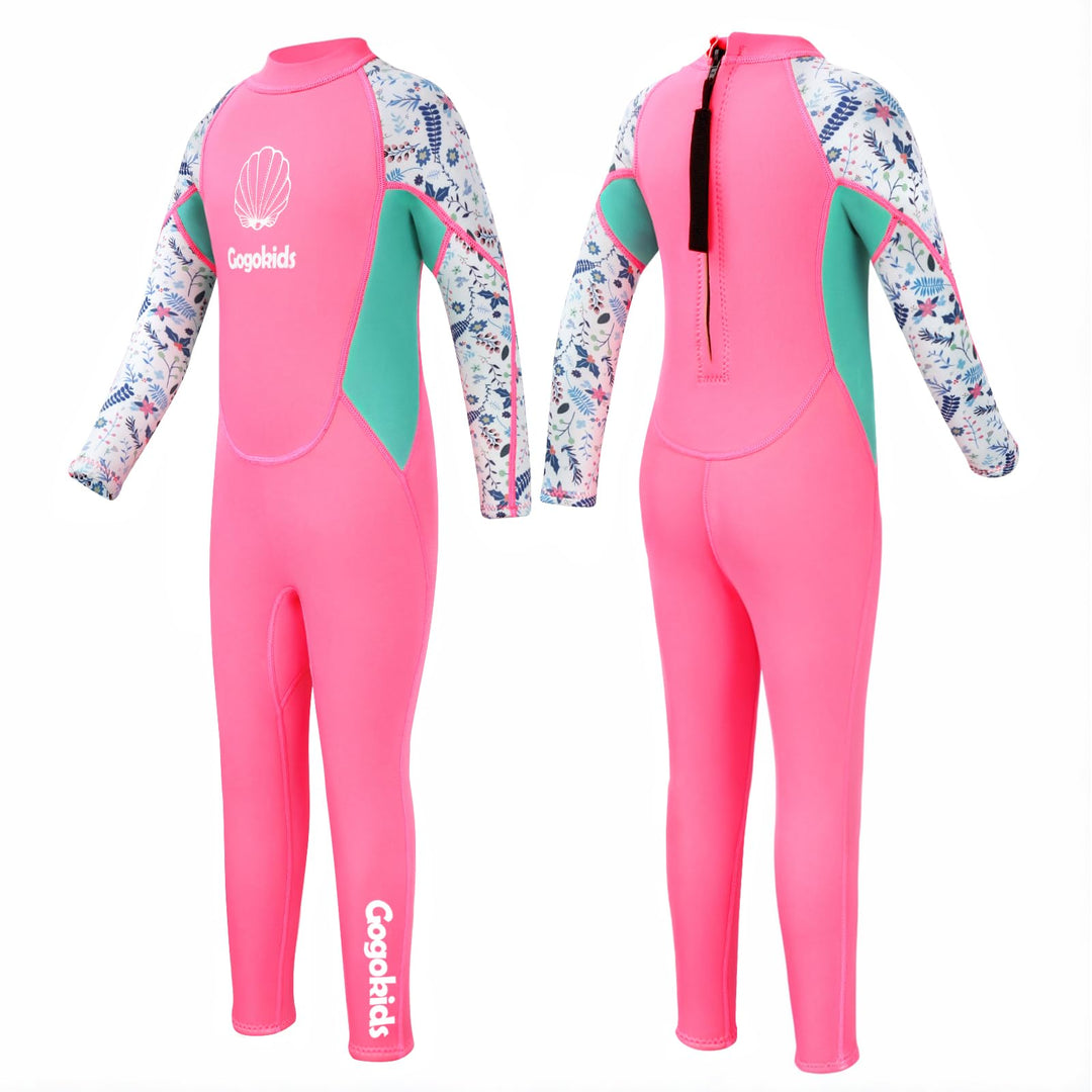 Kids Wetsuit, Youth 2.5mm Neoprene Thermal Full Wet Suits, Girls Long Sleeve Back Zip Sun Protection Swimsuits for Water Sports, Diving, Swimming, Surfing Lessons, Keep Warm Green