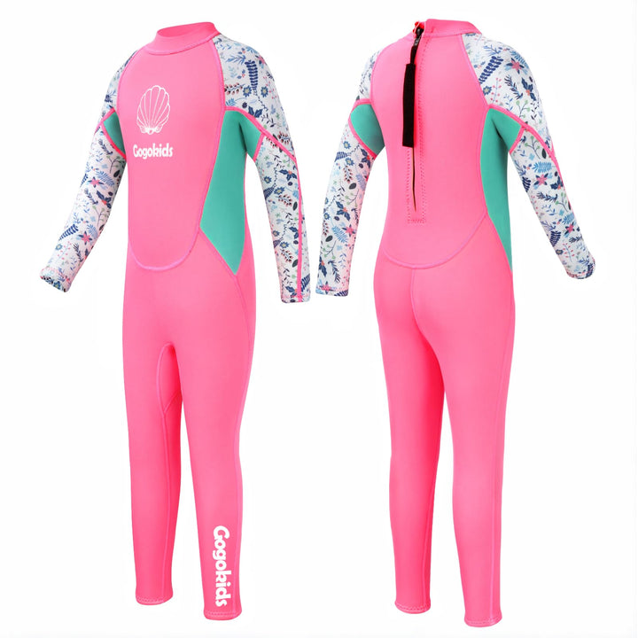 Kids Wetsuit, Youth 2.5mm Neoprene Thermal Full Wet Suits, Girls Long Sleeve Back Zip Sun Protection Swimsuits for Water Sports, Diving, Swimming, Surfing Lessons, Keep Warm Green