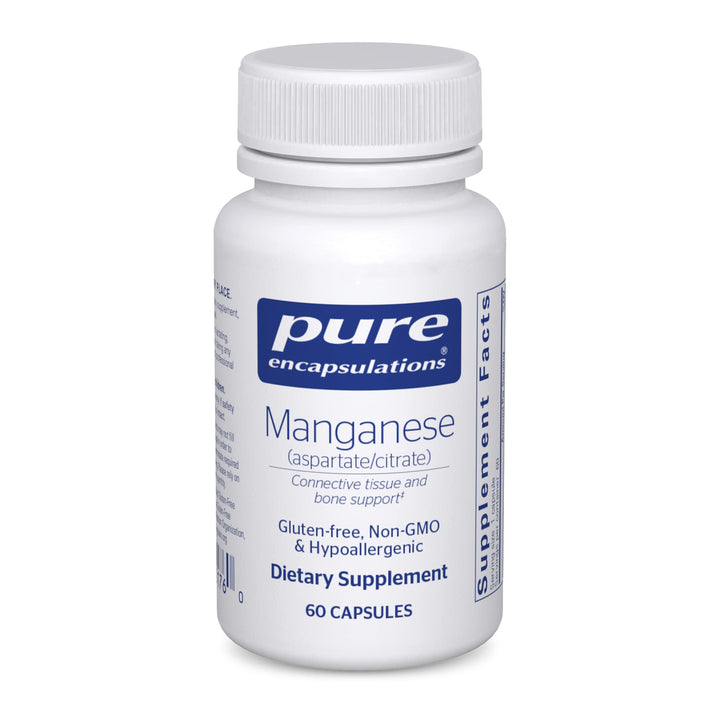 Manganese (Aspartate/Citrate) | Hypoallergenic Trace Mineral Supplement for Connective Tissue and Bones | 60 Capsules