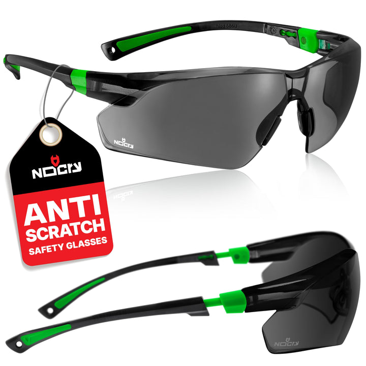 Safety Sunglasses with Green Tinted Wraparound Lenses; Tinted Safety Glasses for Men and Women with Adjustable Arms &amp; No-Slip Grips; Work Glasses with UV 400 Protection; ANSI Z87.1 Rated