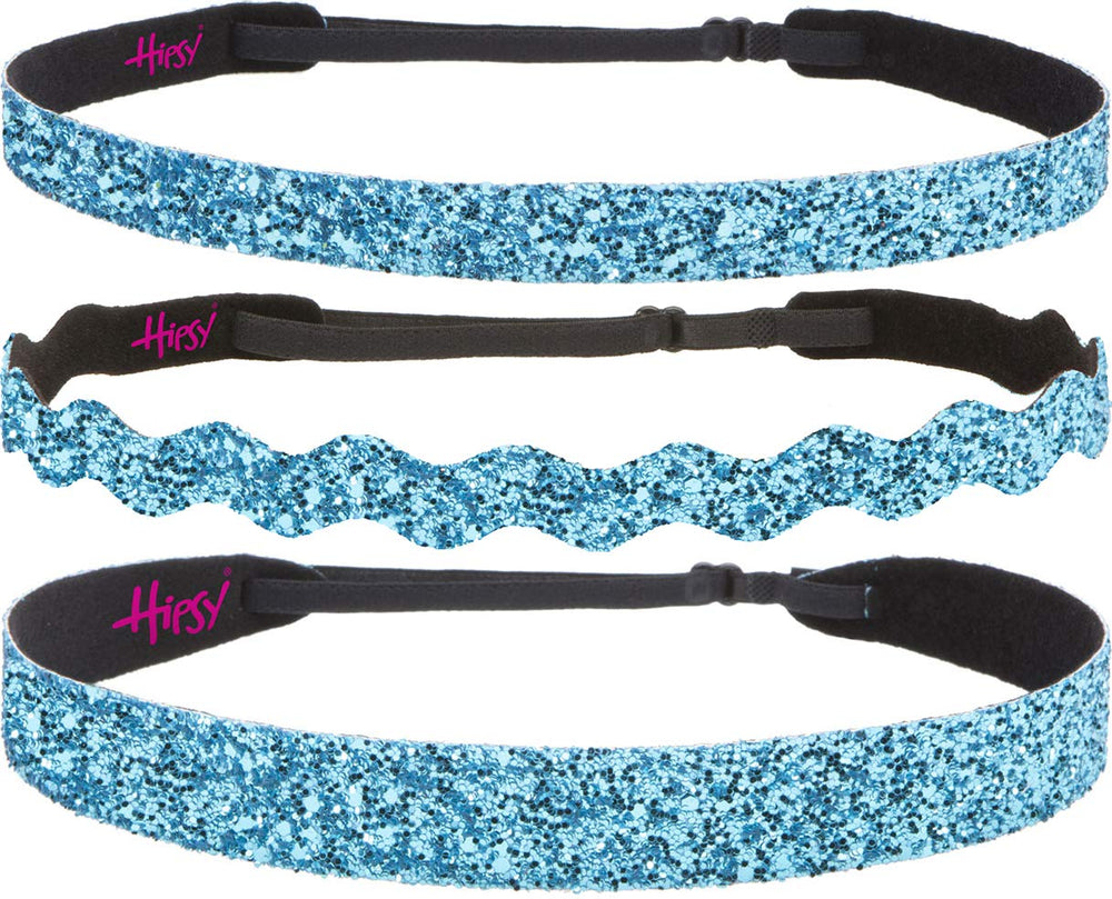 Women's Adjustable NO SLIP Bling Glitter Headband Mixed 3pk (Teal)