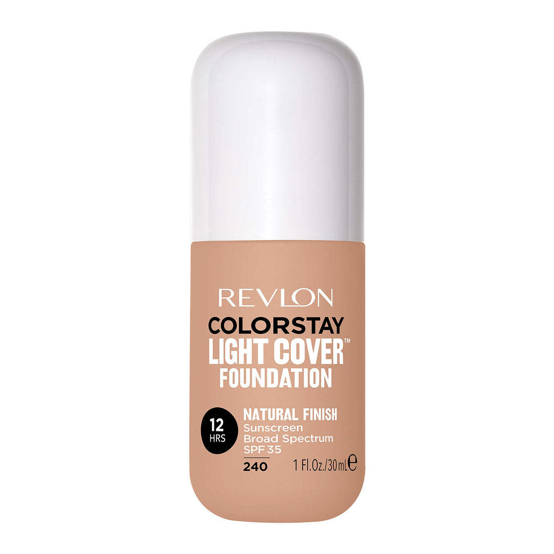 Revlon ColorStay Light Cover Liquid Foundation, Hydrating Longwear Weightless Makeup with SPF 35, Light-Medium Coverage for Blemish, Dark Spots &amp; Uneven Skin Texture, 240 Medium Beige, 1 fl. oz.
