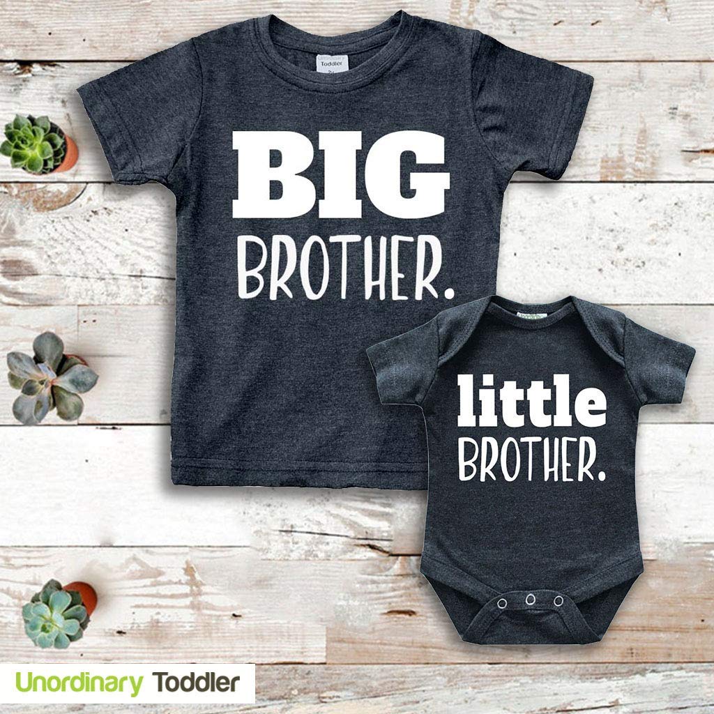 Big Brother Little Brother Shirts Matching Outfits Sibling Gifts Baby Set (Charcoal Black, Kids (3Y) / Baby (1-3M))