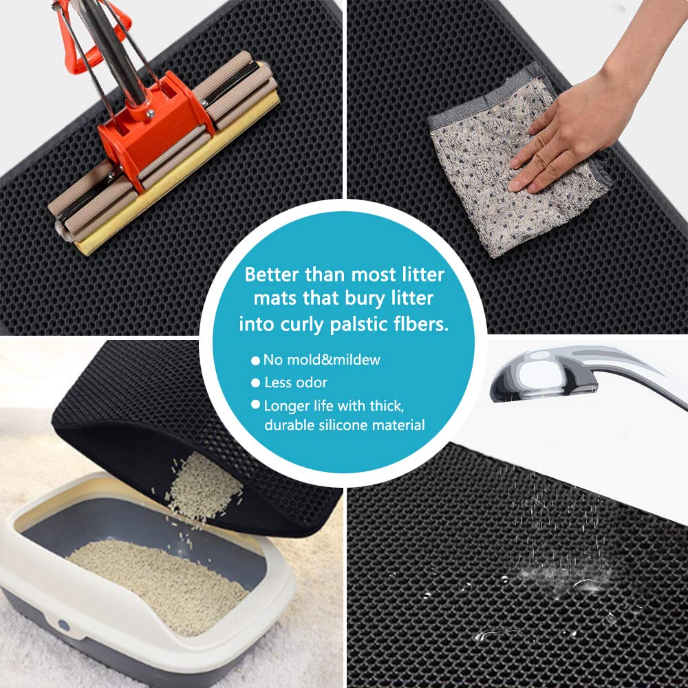 Small Cat Litter Box Mat: Easy Clean Kitty Litter Trapping Mat for Floor, Plastic Cat Box Pad (15 * 24in, Black, 1p)