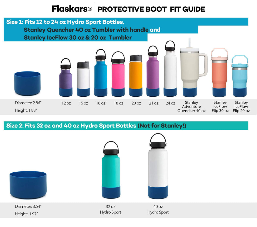 Protective Silicone Boot for 12oz - 40 oz Hydroflask Water Bottles Anti-Slip Bottom Sleeve Cover Bumper (Fits 32 and 40 OZ, Cobalt)