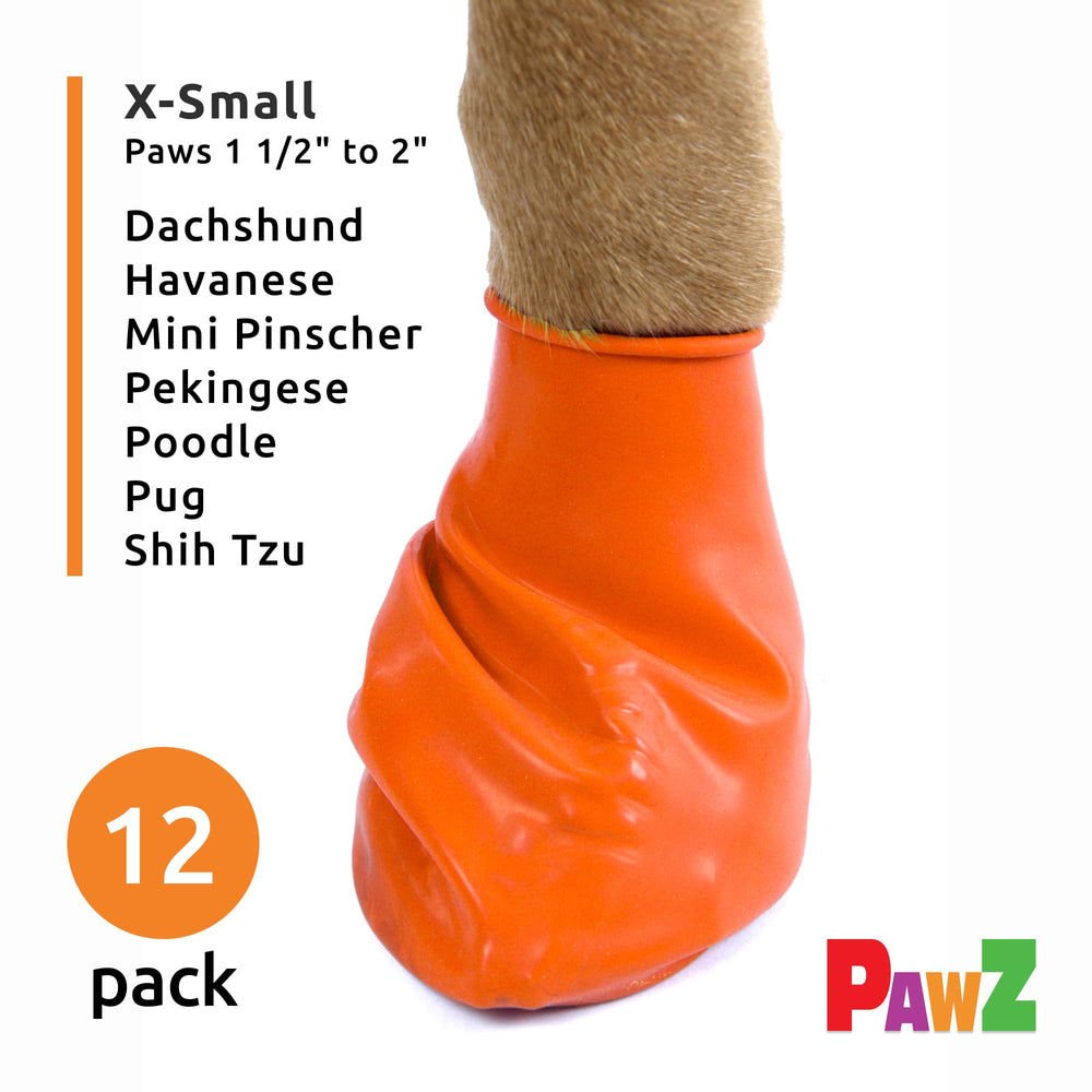 PawZ Rubber Dog Boots for Paws to 2 - All-Weather Dog Booties for Hot Pavement, Sand, Snow, Mud, and Rain - Anti Slip Dog Socks - XS, Orange