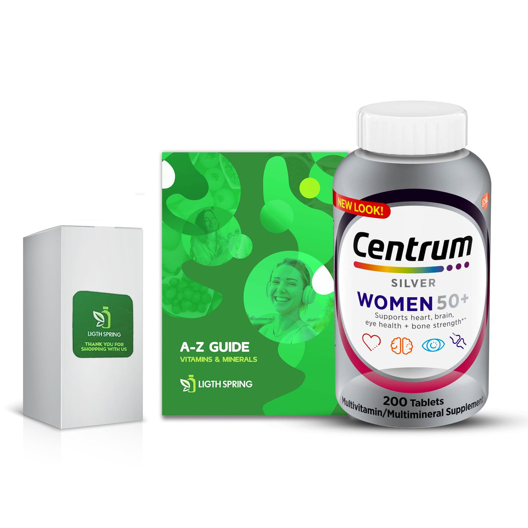 Centrum Silver Multivitamin for Women 50+ 200 Count, Vitamin D3, B Vitamins, Supports Memory with Exclusive - A to Z - Better Ligth&amp;Spring Guide (2 Items)
